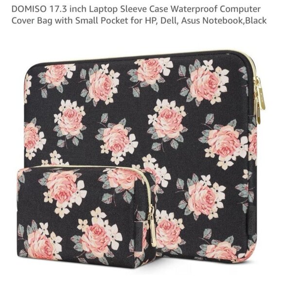 17.3" Laptop Sleeve Case Computer Bag With Small Matching Black Floral Case NEW - Picture 9 of 9